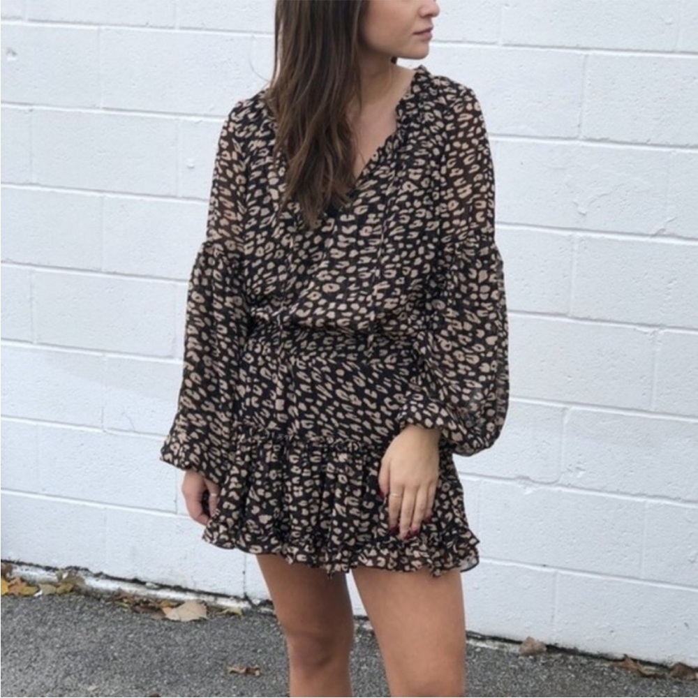 EUC Buddy Love Cheetah Black and Tan Long Sleeve Dress, Size M